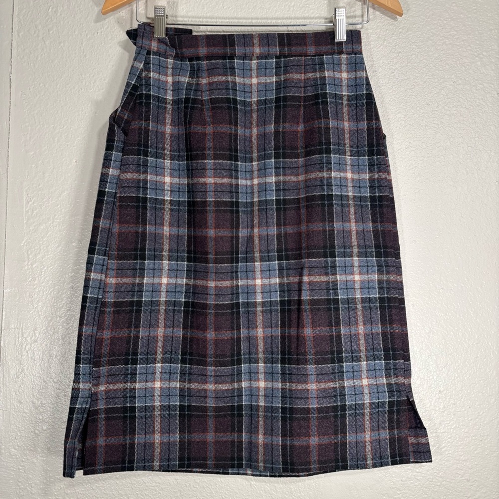 70s Vintage Union Purple Plaid Wool Skirt Size 26 School Girl Uniform A Line - Picture 4 of 6